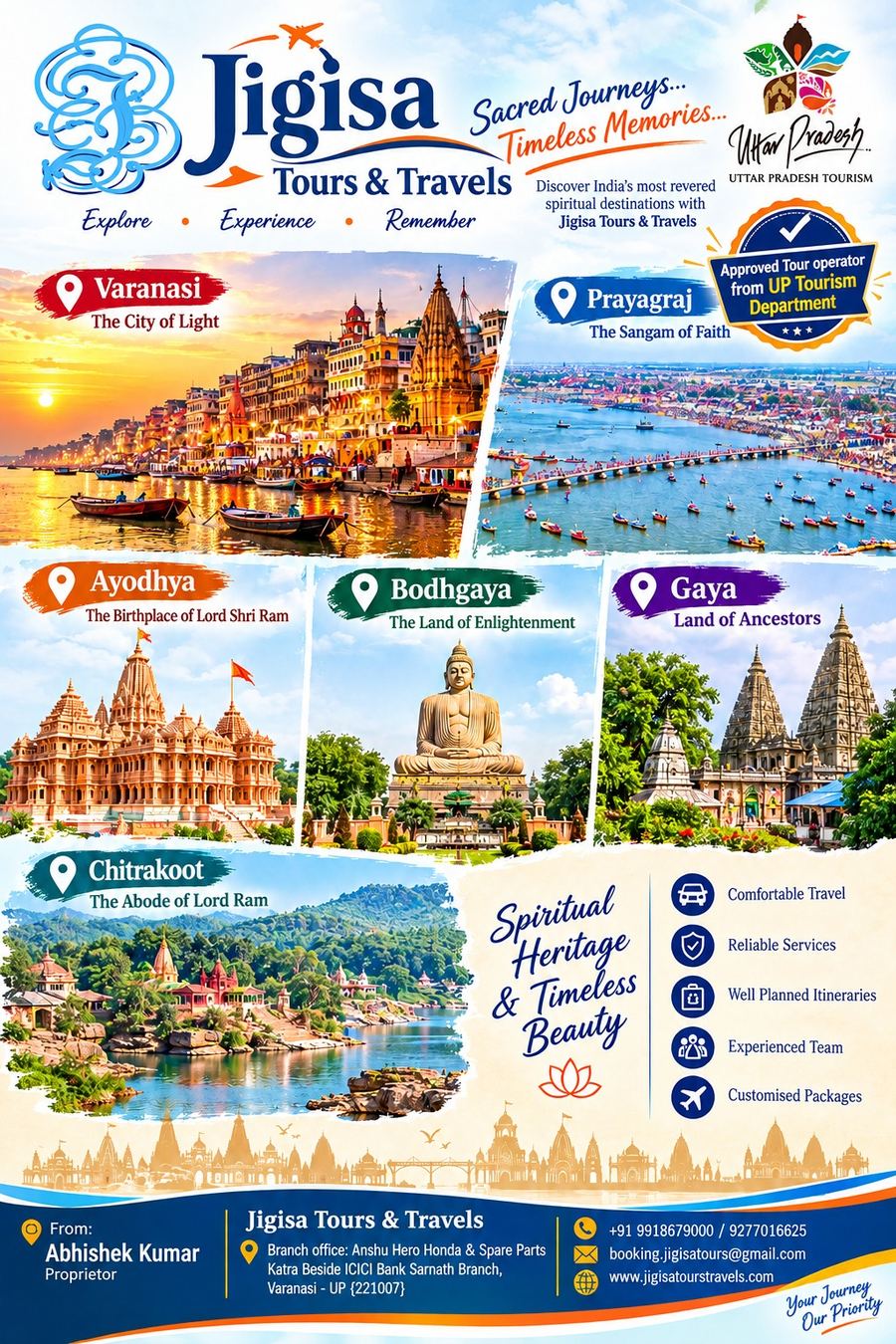 Spiritual Heritage Tour covering Varanasi, Prayagraj, Ayodhya, Bodhgaya, Gaya and Chitrakoot